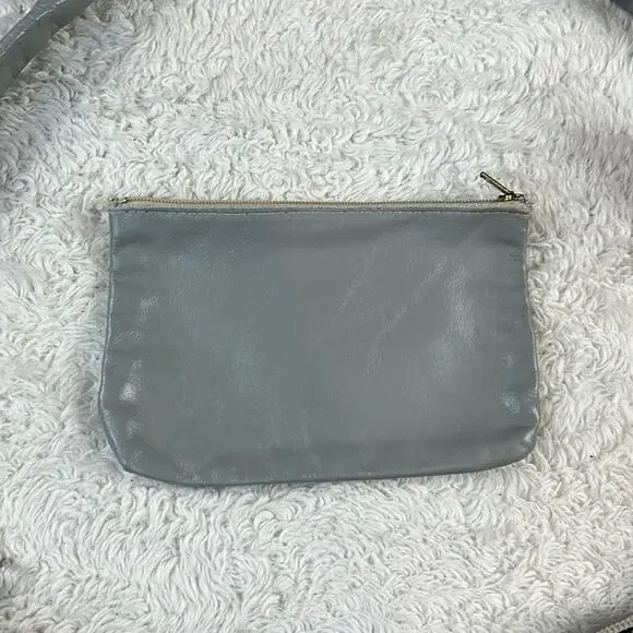 Vintage 80s unbranded dove grey leather shoulder bag with matching coin purse - Picture 6 of 10